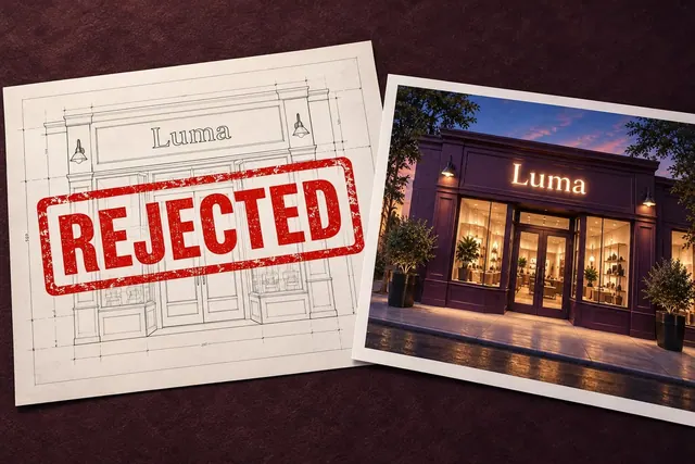 Illustrative sign concept and drawing with a rejected stamp.
